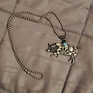 Flowered pig pendent necklace